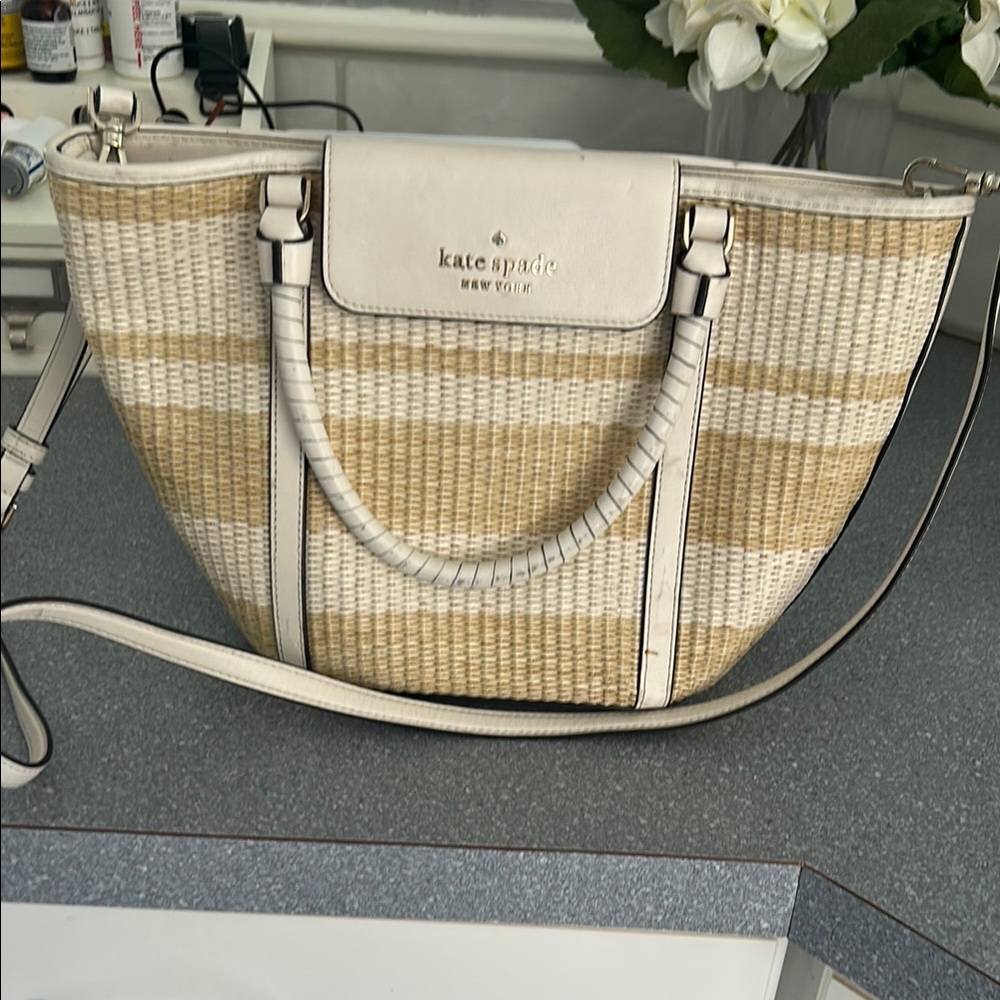 Kate Spade White and Tan Woven Tote Bag